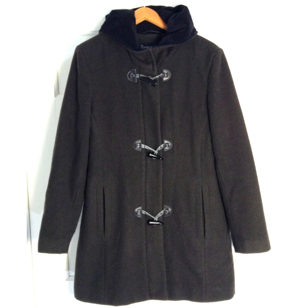 Vtg Forecaster Boston Coat Wn 10 Charcoal Lambs Wool Faux Fur Hood Preppy Winter